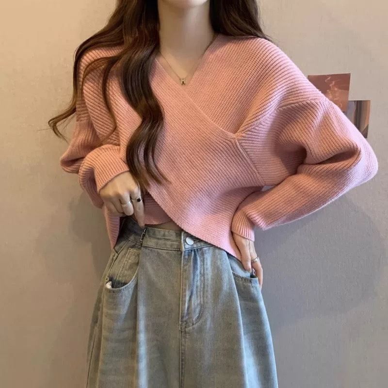 Loose Cross Sweater Women's Off-shoulder Sweater Top