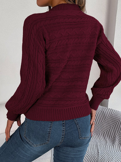 Women Casual Hollow Out Cable Knit Long Sleeve Pullover Sweater