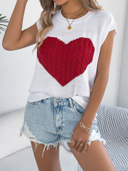 Women S Color Block Heart Loose Knit Valentine S Sweater Top
