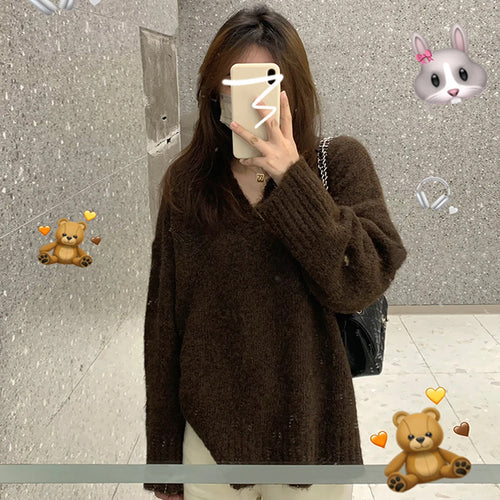 Loose V-neck Sweater Female Thickened Sweater