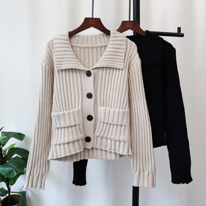 Autumn Winter Retro Lapel Loose High-grade Sweater Coat For Women
