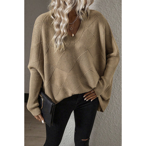 European And American Loose Oversize Knitted Textured Sweater For Women
