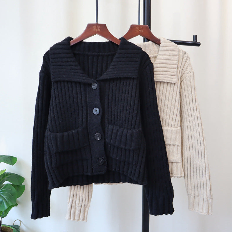 Autumn Winter Retro Lapel Loose High-grade Sweater Coat For Women