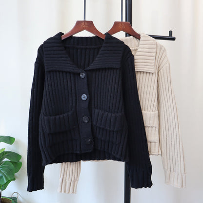 Autumn Winter Retro Lapel Loose High-grade Sweater Coat For Women