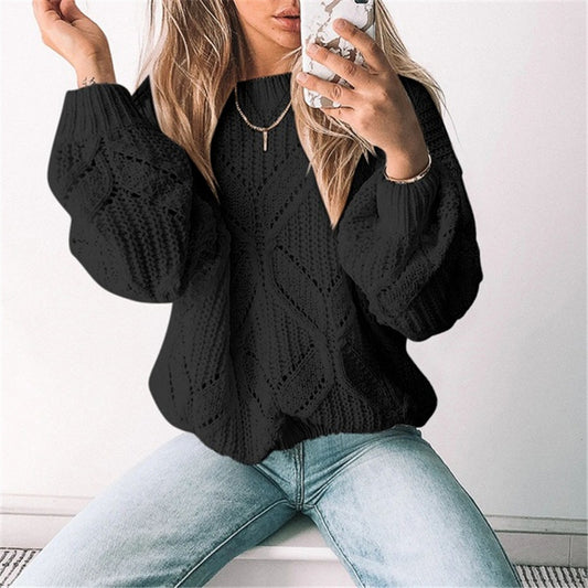 Women's Irregular Hollow-Out V-Neck Long Sleeve Sweater