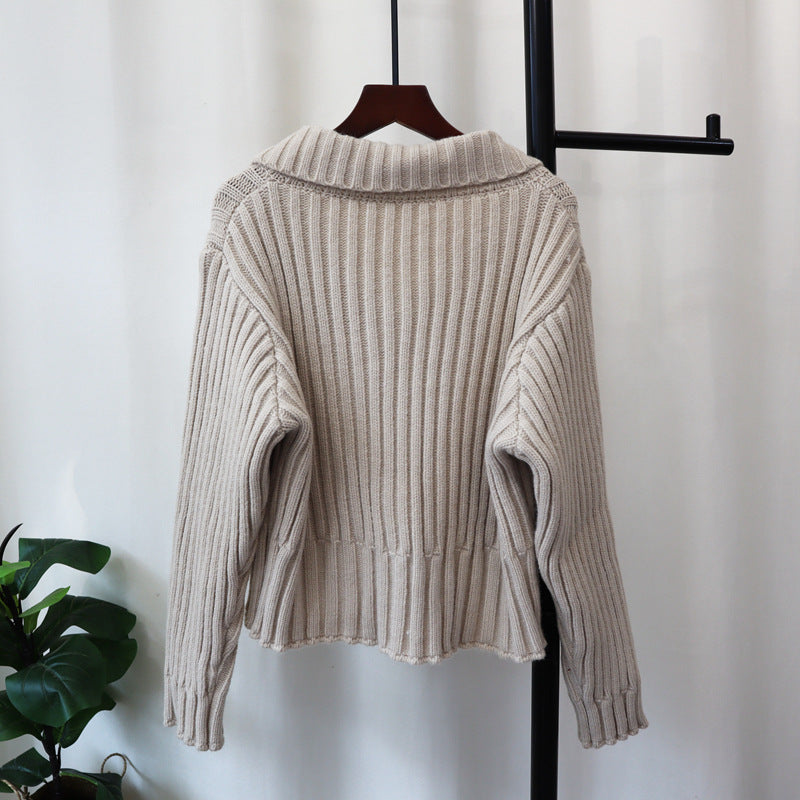 Autumn Winter Retro Lapel Loose High-grade Sweater Coat For Women