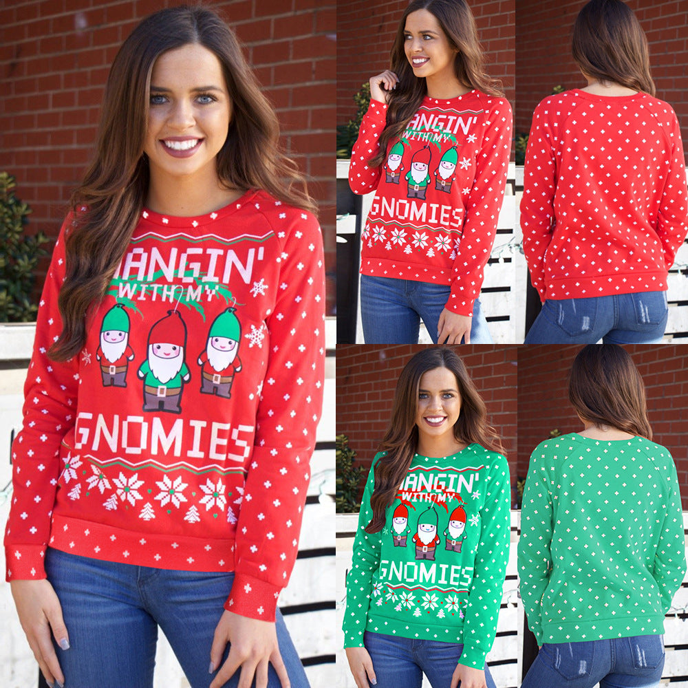 New Christmas Printing Fashion Long Sleeve Large Women''s Casual Top Sweater Coat