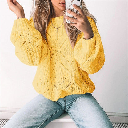 Women's Irregular Hollow-Out V-Neck Long Sleeve Sweater