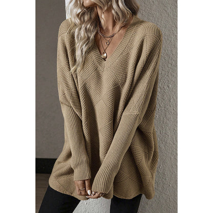 European And American Loose Oversize Knitted Textured Sweater For Women