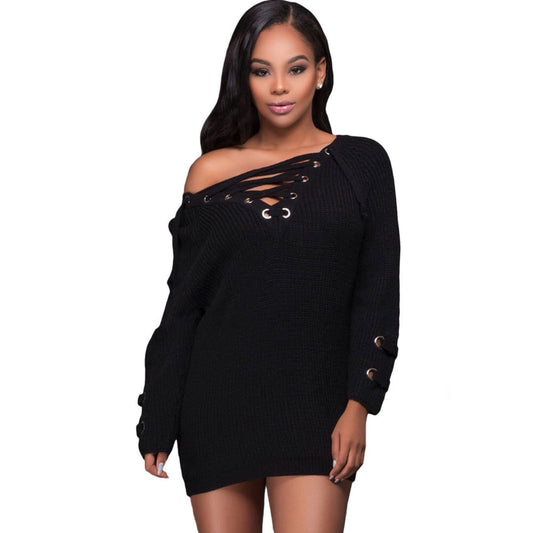 2026 Women's V-Neck Mesh Tie Sweater Striped Bandage Cross Chain Top Casual Loose Pullover