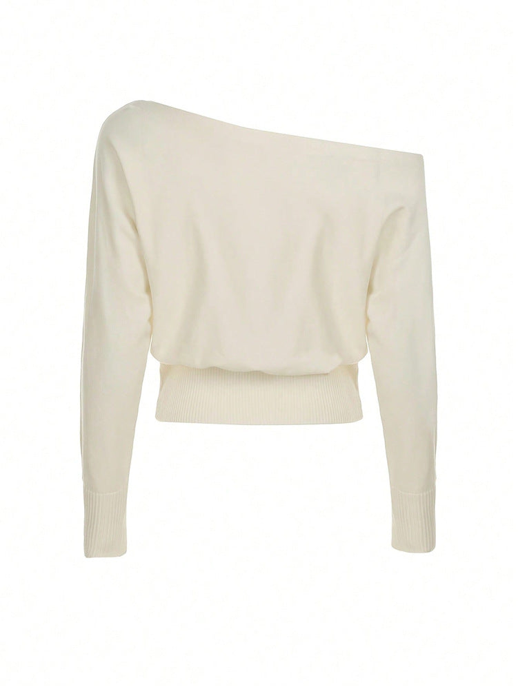 2026 New Style European And American Fashion High End Design Asymmetric Off Shoulder Casual Women S Sweater