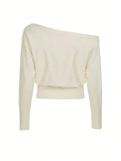 2026 New Style European And American Fashion High End Design Asymmetric Off Shoulder Casual Women S Sweater