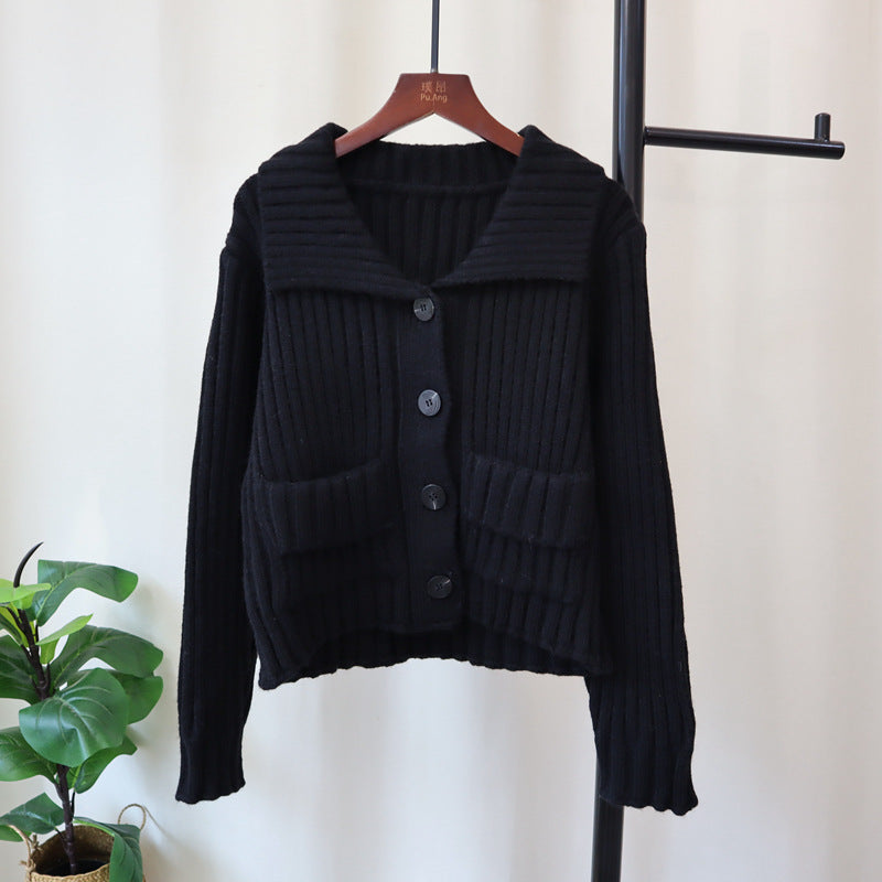 Autumn Winter Retro Lapel Loose High-grade Sweater Coat For Women