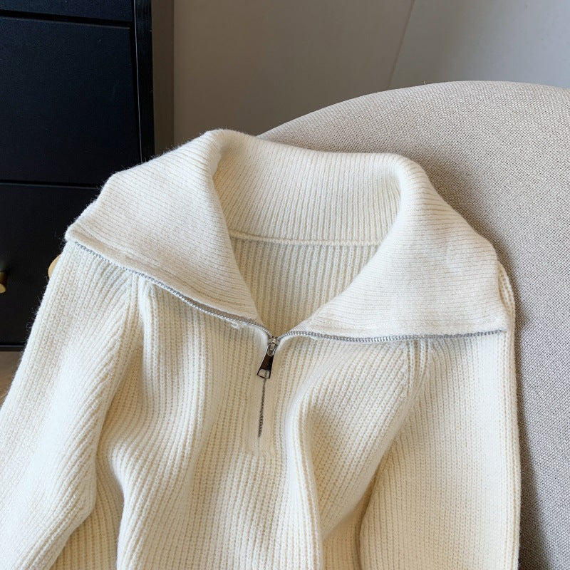 Women's Zipper Sweater Lapel Cropped Sweater Coat