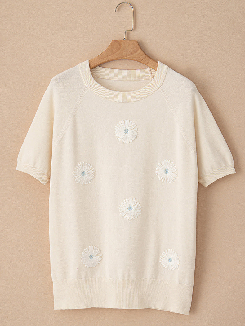 Round Neck Sweater With Short Sleeves Women