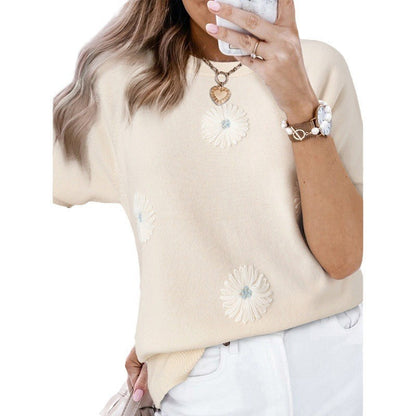 Round Neck Sweater With Short Sleeves Women
