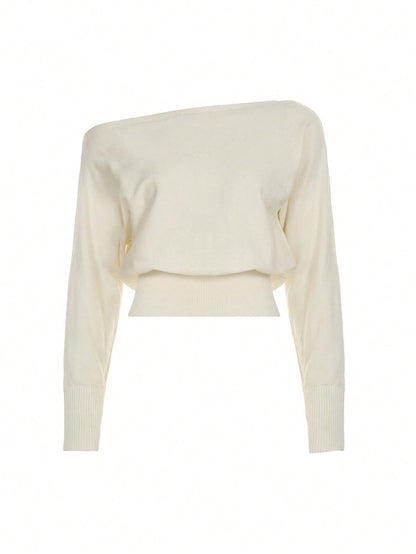2026 New Style European And American Fashion High End Design Asymmetric Off Shoulder Casual Women S Sweater