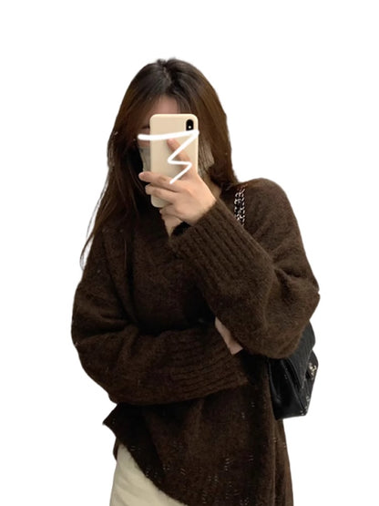 Loose V-neck Sweater Female Thickened Sweater