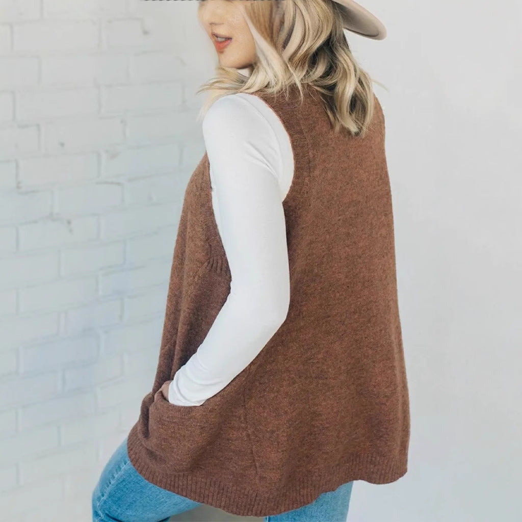 Casual Loose Knitted Sweater Vest For Women