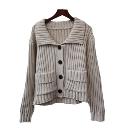 Autumn Winter Retro Lapel Loose High-grade Sweater Coat For Women