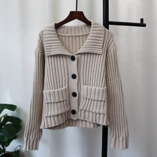 Autumn Winter Retro Lapel Loose High-grade Sweater Coat For Women