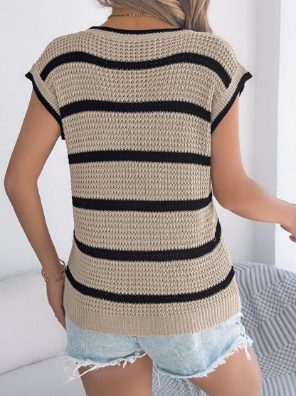Women S Color Block Stripe Casual Loose Knit Sweater Top