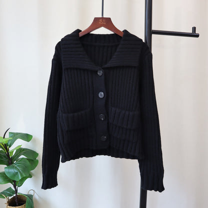 Autumn Winter Retro Lapel Loose High-grade Sweater Coat For Women