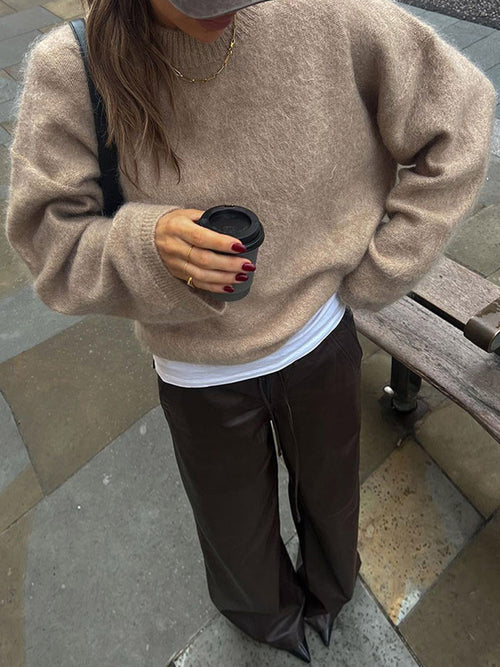 Loose Round Neck Pullover Sweater Fashion Long Sleeve Long Top For Women Clothing