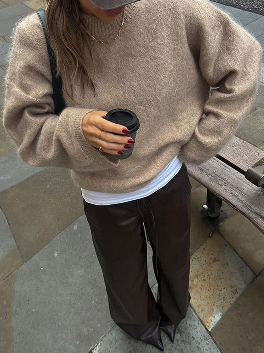 Loose Round Neck Pullover Sweater Fashion Long Sleeve Long Top For Women Clothing