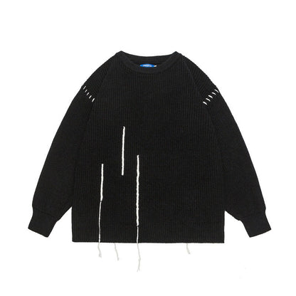 Tie-Detail Patchwork Design Unisex Loose Casual Knitwear