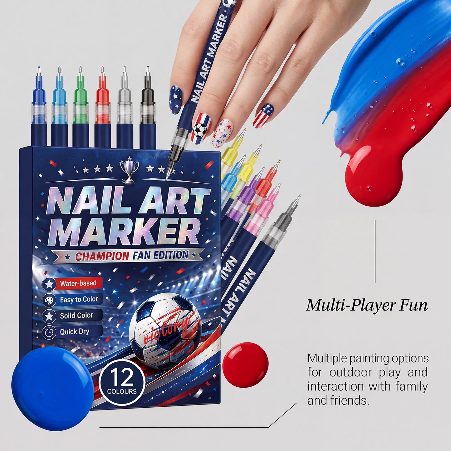 12 Colors Sports Fan Thematic Nail Art Pens🔥
