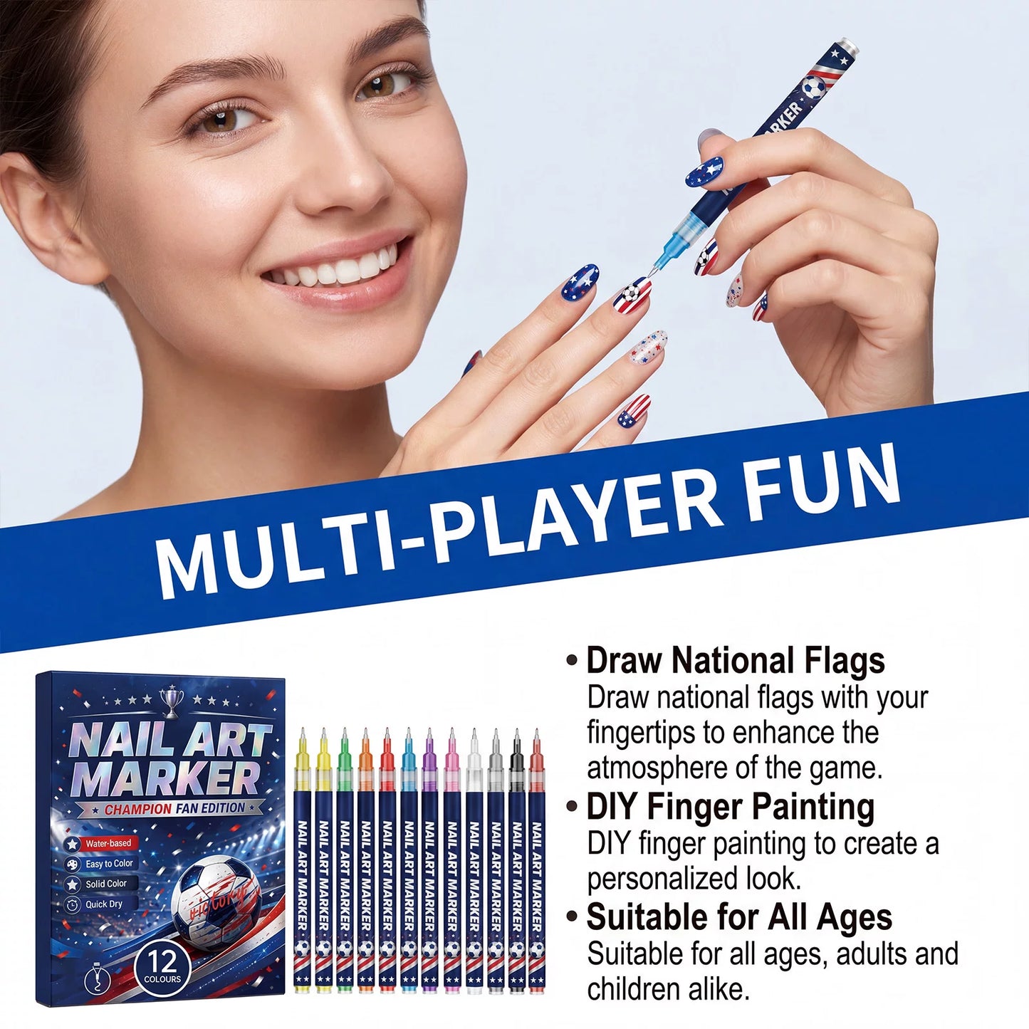12 Colors Sports Fan Thematic Nail Art Pens🔥