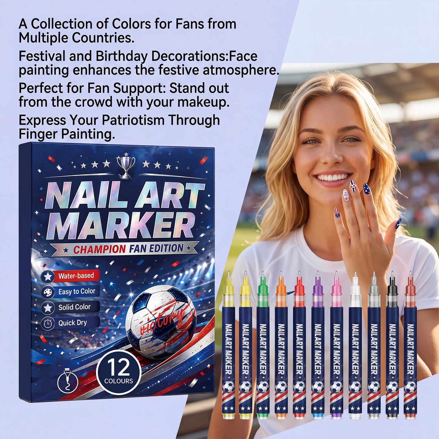 12 Colors Sports Fan Thematic Nail Art Pens🔥