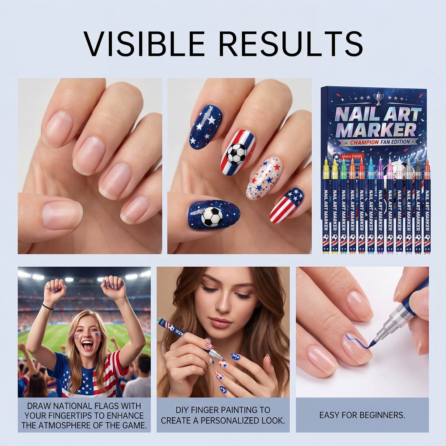 12 Colors Sports Fan Thematic Nail Art Pens🔥